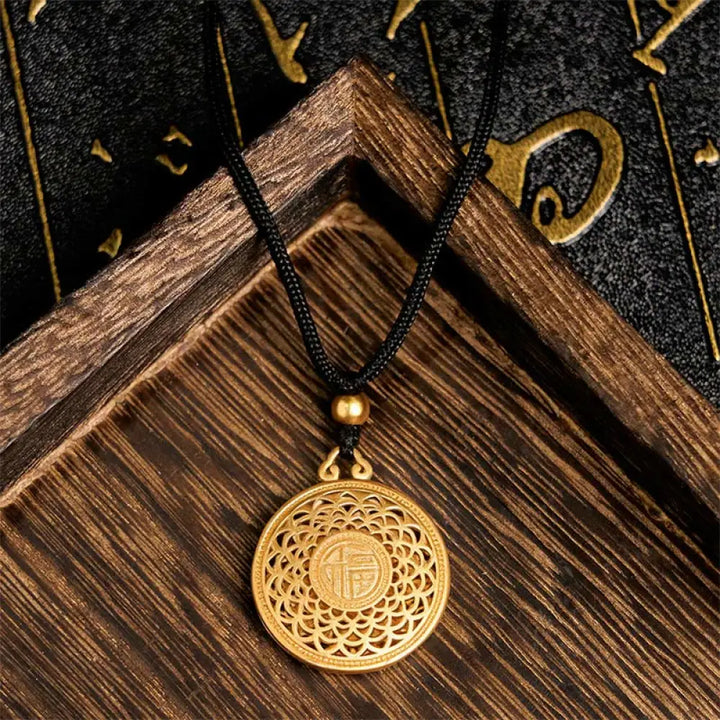 Buddha Stones Copper Eight Treasure Compass Fu Character Fortune Rope Necklace Pendant - BWOOOH - Eight Treasure