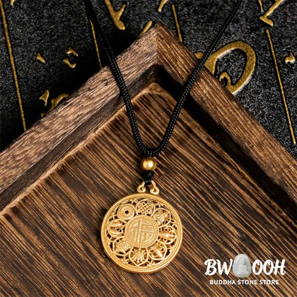 Buddha Stones Copper Eight Treasure Compass Fu Character Fortune Rope Necklace Pendant - BWOOOH - Eight Treasure