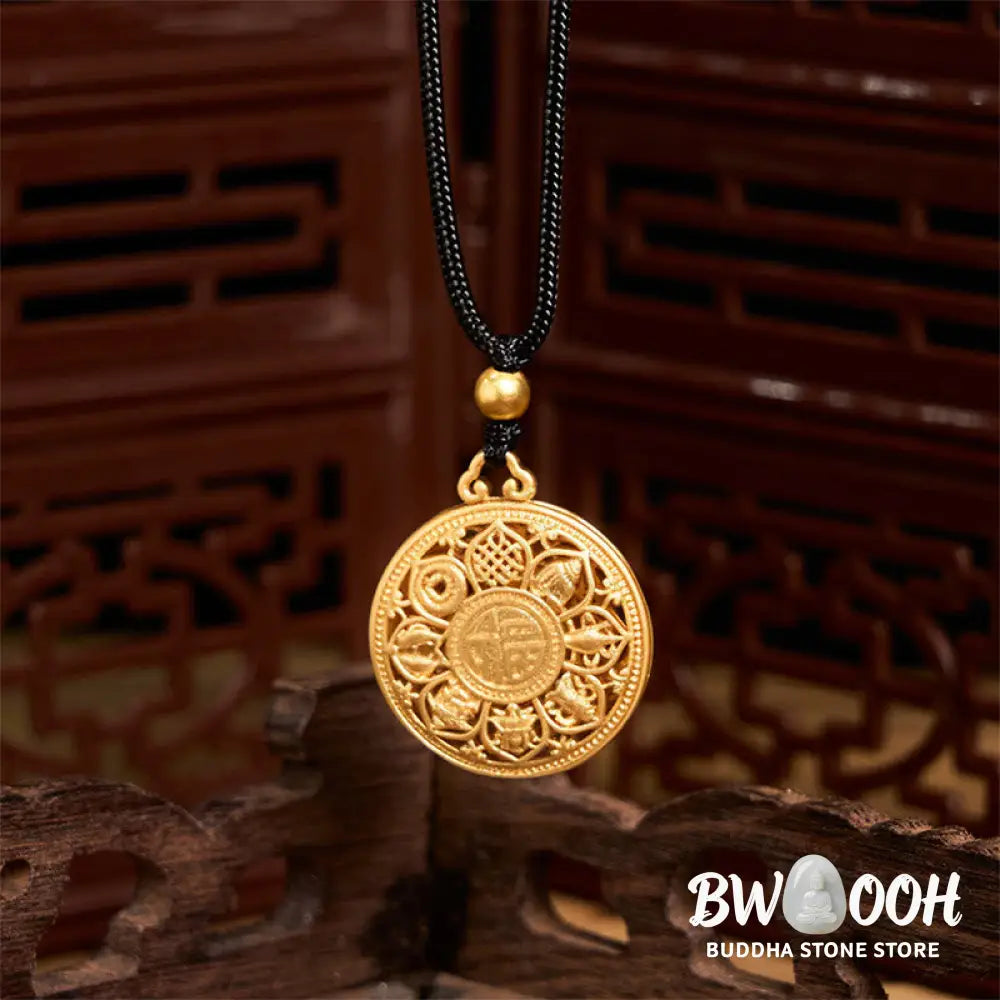 Buddha Stones Copper Eight Treasure Compass Fu Character Fortune Rope Necklace Pendant - BWOOOH - Eight Treasure