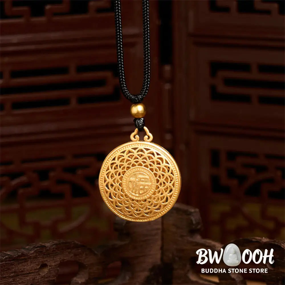 Buddha Stones Copper Eight Treasure Compass Fu Character Fortune Rope Necklace Pendant - BWOOOH - Eight Treasure