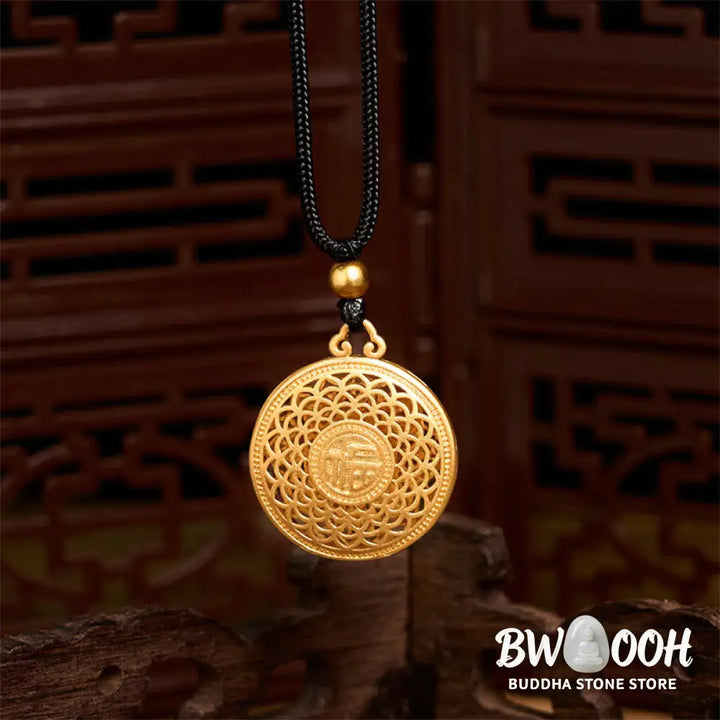 Buddha Stones Copper Eight Treasure Compass Fu Character Fortune Rope Necklace Pendant - BWOOOH - Eight Treasure
