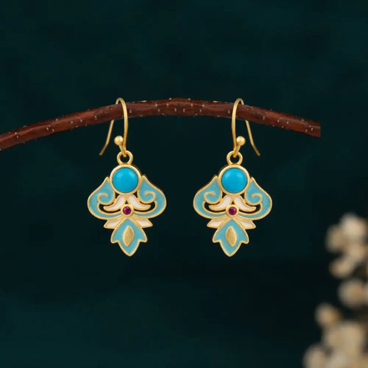 BWOOOH Copper Enamel Turquoise Positive Drop Earrings — Copper spiritual jewelry for spiritual healing and mindful living
