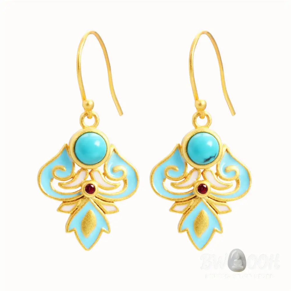 Buddha Stones Copper Enamel Turquoise Positive Drop Earrings - Enamel Turquoise Earrings(Copper Posts) - Earrings