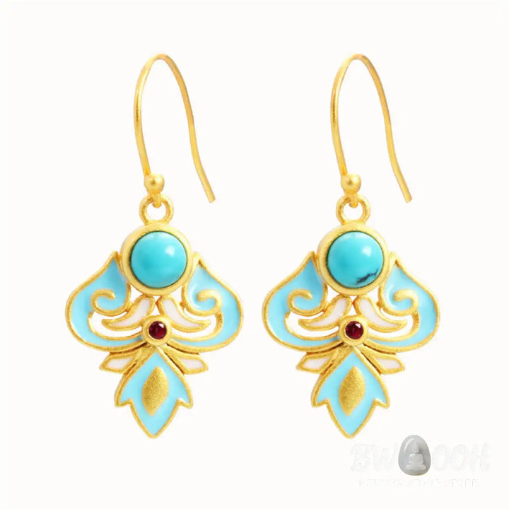 Buddha Stones Copper Enamel Turquoise Positive Drop Earrings - Enamel Turquoise Earrings(Copper Posts) - Earrings