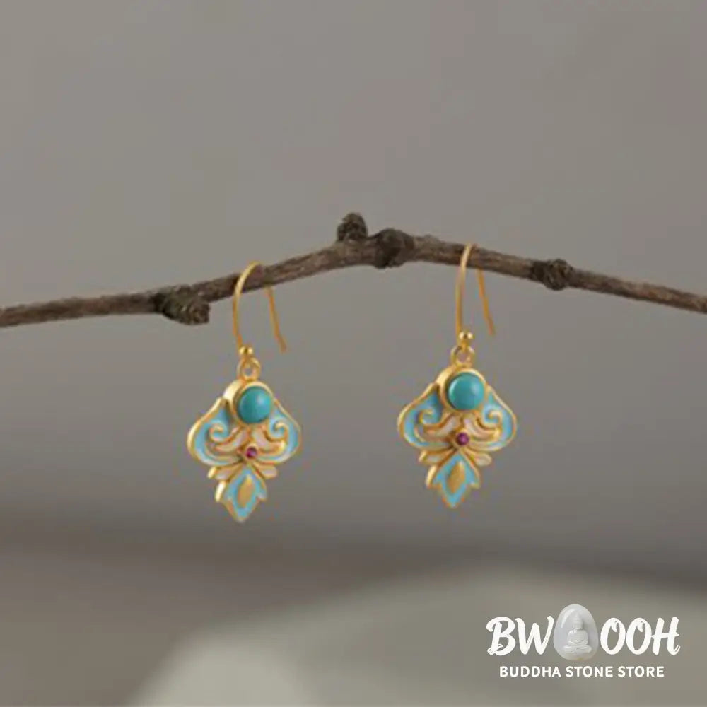 Buddha Stones Copper Enamel Turquoise Positive Drop Earrings - Enamel Turquoise Earrings(Copper Posts) - Earrings