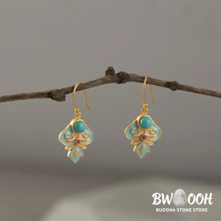 Buddha Stones Copper Enamel Turquoise Positive Drop Earrings - Enamel Turquoise Earrings(Copper Posts) - Earrings