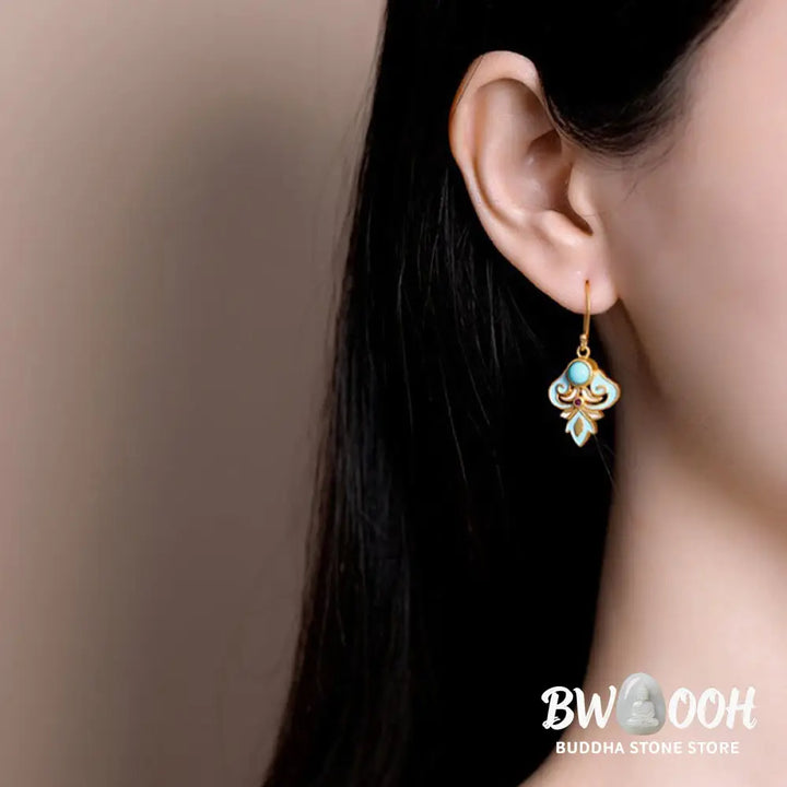 Buddha Stones Copper Enamel Turquoise Positive Drop Earrings - Enamel Turquoise Earrings(Copper Posts) - Earrings