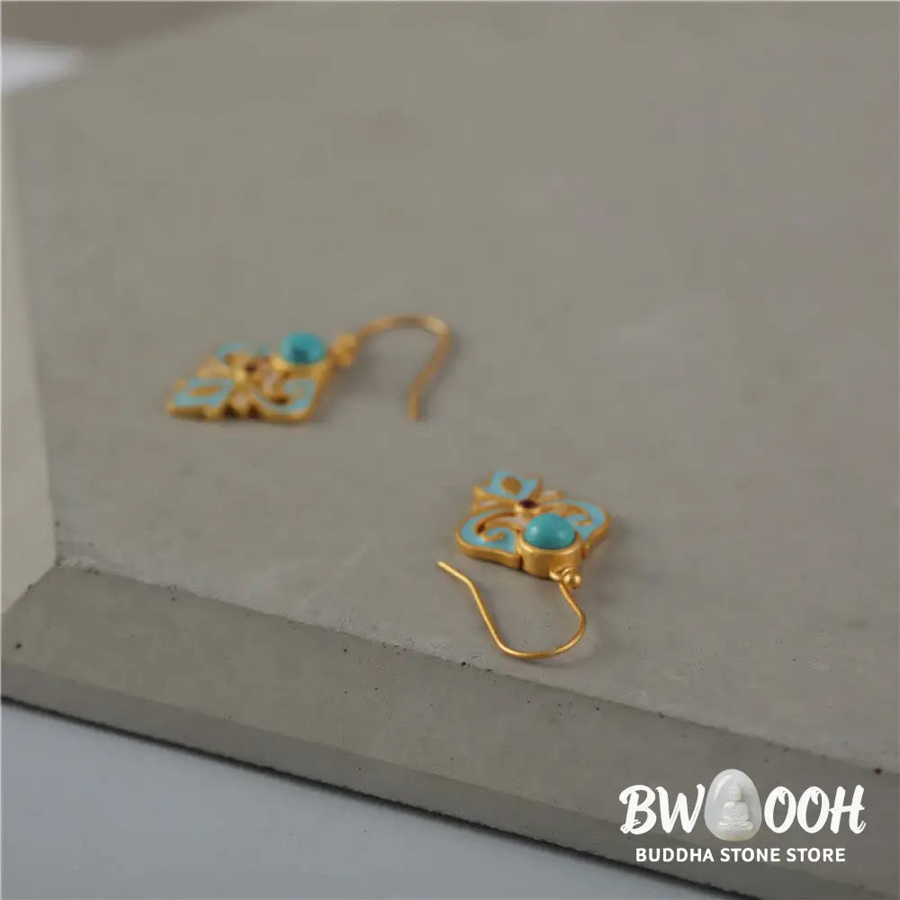 Buddha Stones Copper Enamel Turquoise Positive Drop Earrings - Enamel Turquoise Earrings(Copper Posts) - Earrings