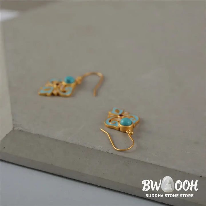 Buddha Stones Copper Enamel Turquoise Positive Drop Earrings - Enamel Turquoise Earrings(Copper Posts) - Earrings