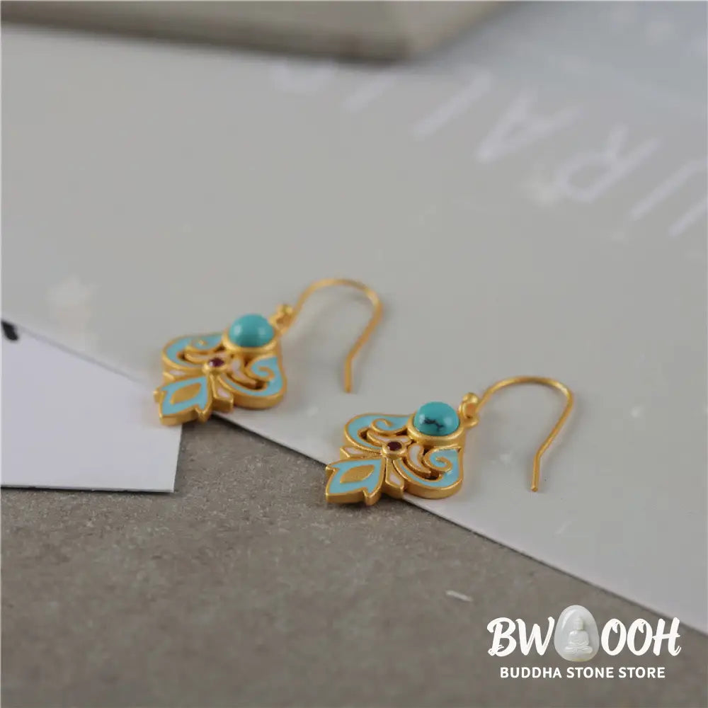 Buddha Stones Copper Enamel Turquoise Positive Drop Earrings - Enamel Turquoise Earrings(Copper Posts) - Earrings