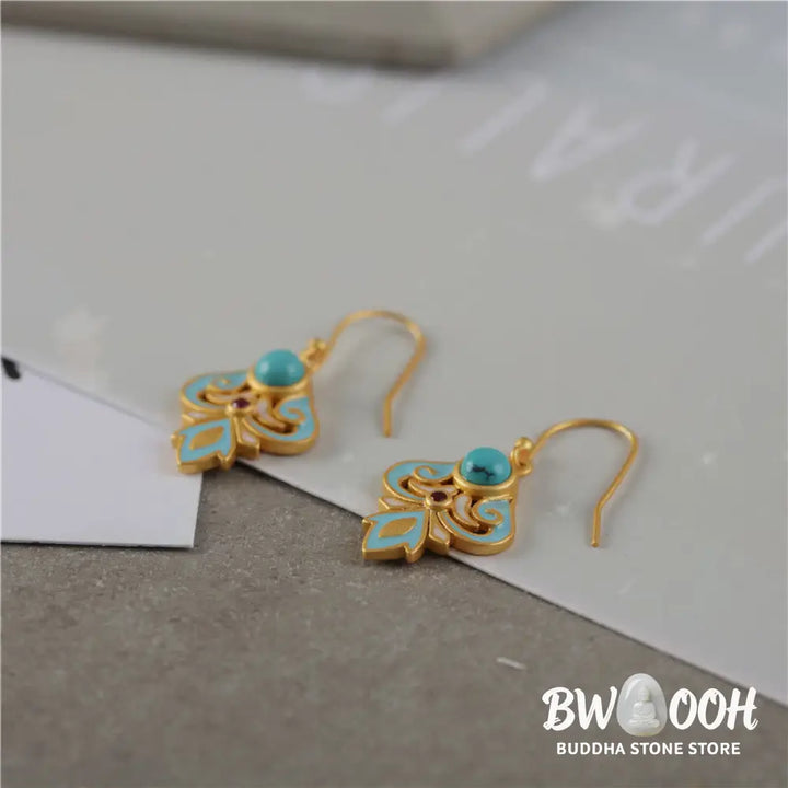Buddha Stones Copper Enamel Turquoise Positive Drop Earrings - Enamel Turquoise Earrings(Copper Posts) - Earrings
