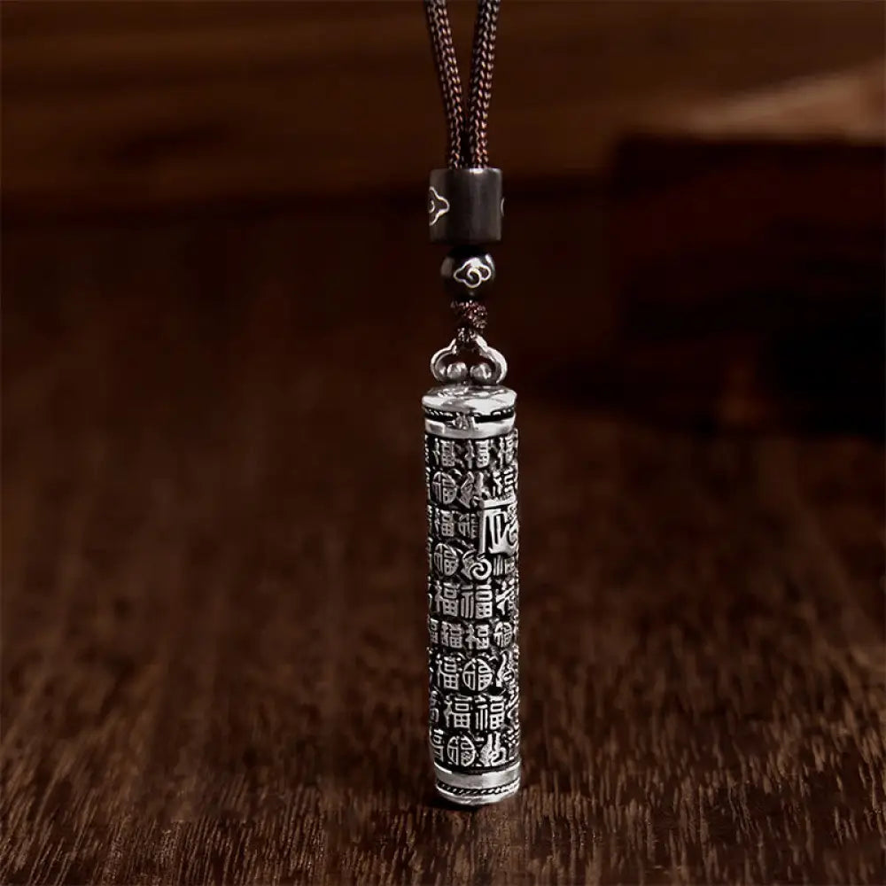 Buddha Stones Copper Fu Character Dragon Pattern Balance Pendant Necklace - BWOOOH - Fu Character - Necklaces &amp; Pendants