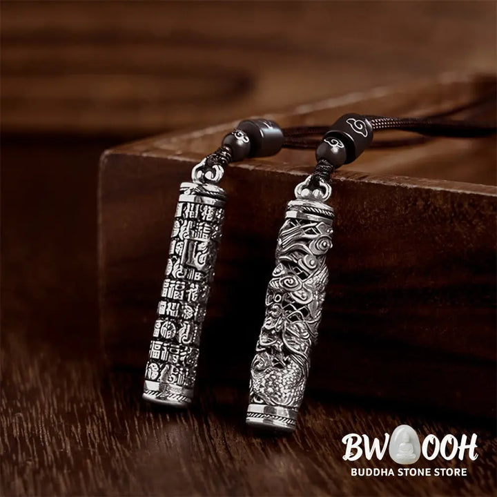 Buddha Stones Copper Fu Character Dragon Pattern Balance Pendant Necklace - BWOOOH - Necklaces &amp; Pendants