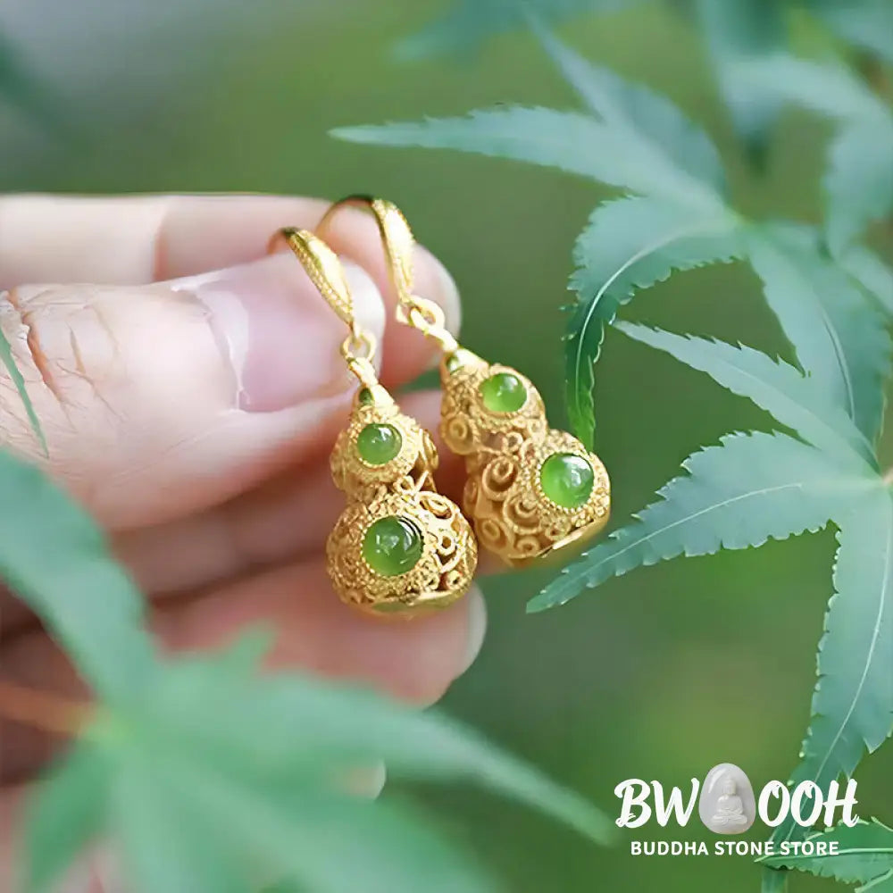 Buddha Stones Copper Hollow Gourd Jade Prosperity Earrings - Hollow Gourd(Copper Posts) - Earrings