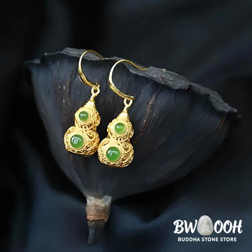 Buddha Stones Copper Hollow Gourd Jade Prosperity Earrings - Hollow Gourd(Copper Posts) - Earrings