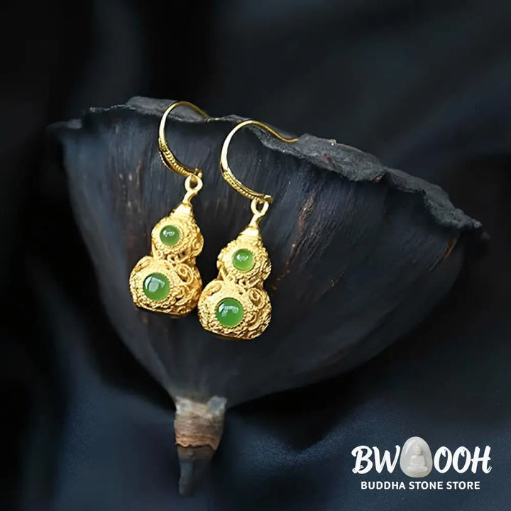 Buddha Stones Copper Hollow Gourd Jade Prosperity Earrings - Hollow Gourd(Copper Posts) - Earrings