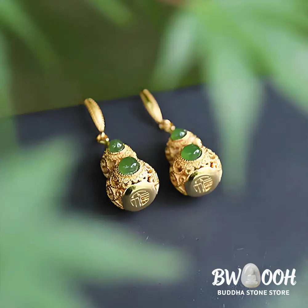 Buddha Stones Copper Hollow Gourd Jade Prosperity Earrings - Hollow Gourd(Copper Posts) - Earrings