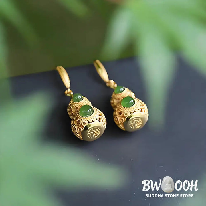 Buddha Stones Copper Hollow Gourd Jade Prosperity Earrings - Hollow Gourd(Copper Posts) - Earrings