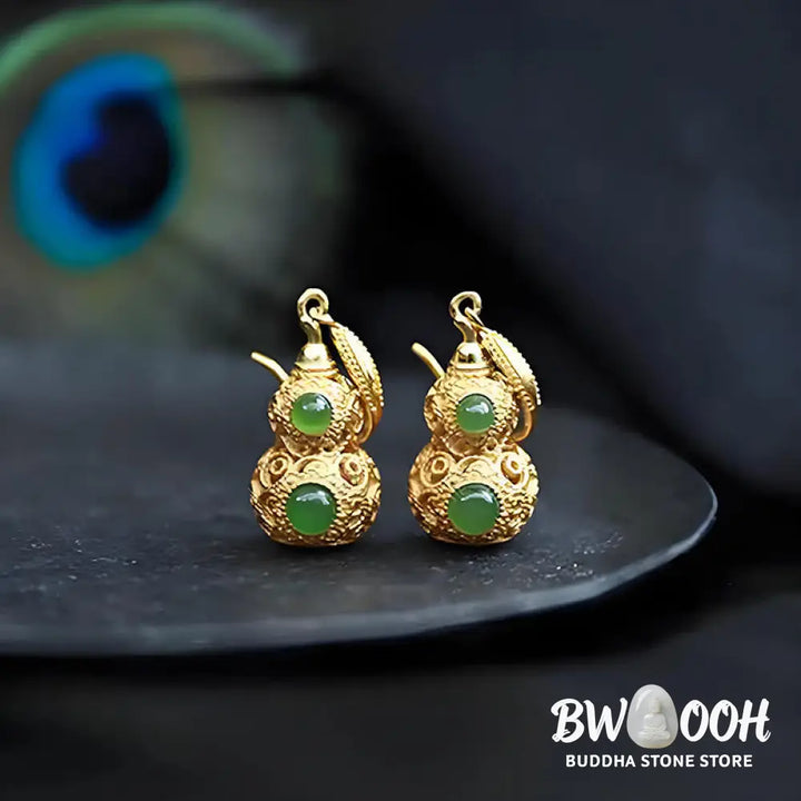 Buddha Stones Copper Hollow Gourd Jade Prosperity Earrings - Hollow Gourd(Copper Posts) - Earrings