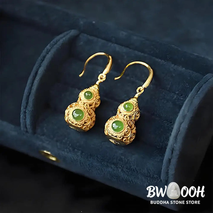 Buddha Stones Copper Hollow Gourd Jade Prosperity Earrings - Hollow Gourd(Copper Posts) - Earrings