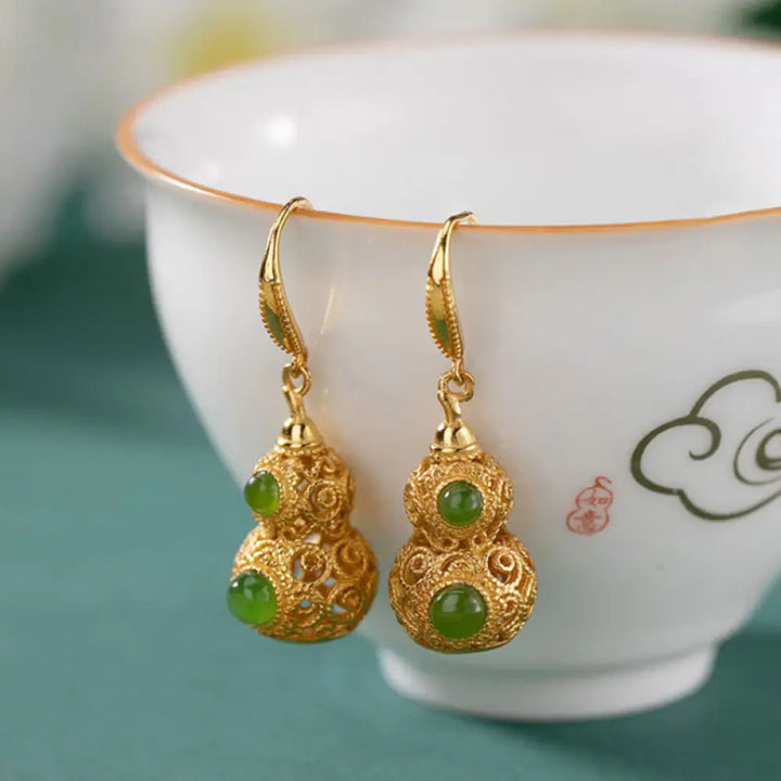 BWOOOH Copper Hollow Gourd Jade Prosperity Earrings — Copper spiritual jewelry for spiritual healing and mindful living