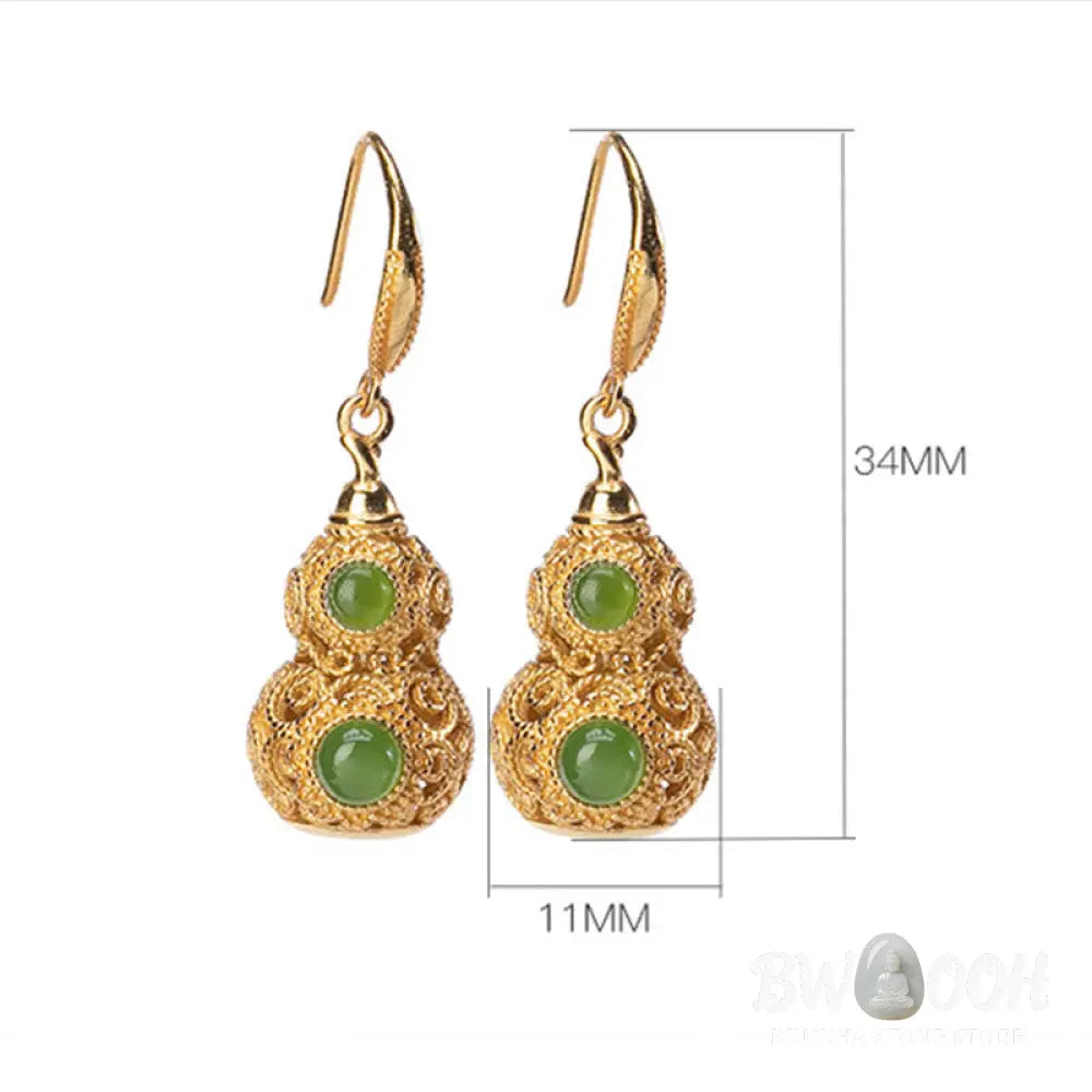 Buddha Stones Copper Hollow Gourd Jade Prosperity Earrings - Hollow Gourd(Copper Posts) - Earrings