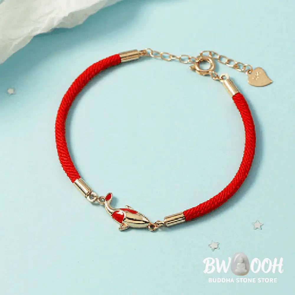Buddha Stones Copper Koi Fish Wealth Necklace Pendant Red Rope Bracelet Earrings Set - BWOOOH - Bracelet Necklaces &amp;