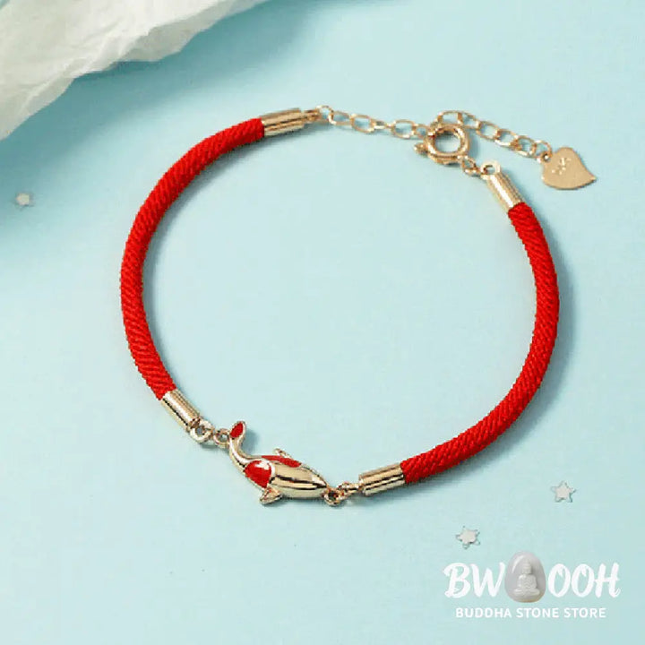 Buddha Stones Copper Koi Fish Wealth Necklace Pendant Red Rope Bracelet Earrings Set - BWOOOH - Bracelet Necklaces &amp;