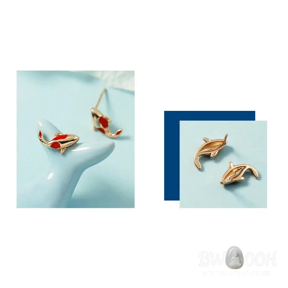 Buddha Stones Copper Koi Fish Wealth Necklace Pendant Red Rope Bracelet Earrings Set - BWOOOH - Bracelet Necklaces &amp;