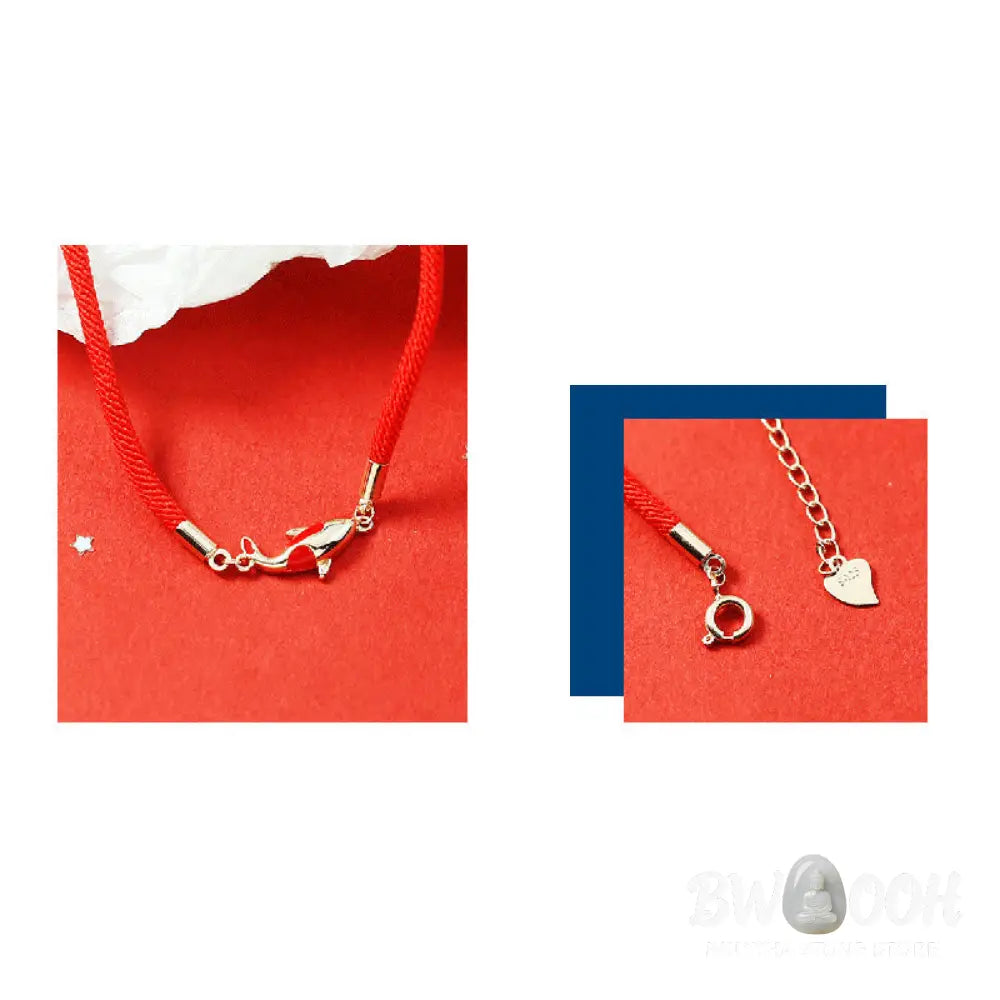 Buddha Stones Copper Koi Fish Wealth Necklace Pendant Red Rope Bracelet Earrings Set - BWOOOH - Bracelet Necklaces &amp;