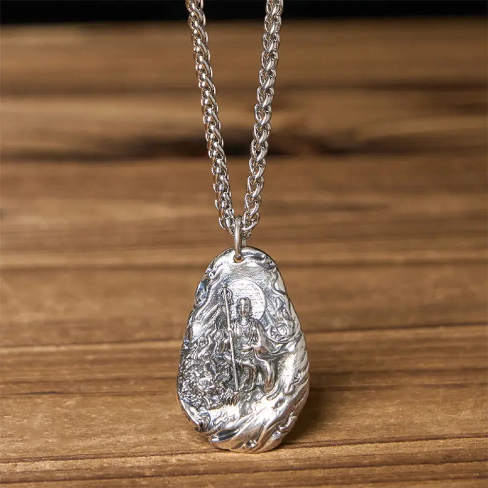 Buddha Stones Copper Kṣitigarbha Dizang Bodhisattva Compassion Pendant Necklace - BWOOOH - Buddha &amp; Keel Chain