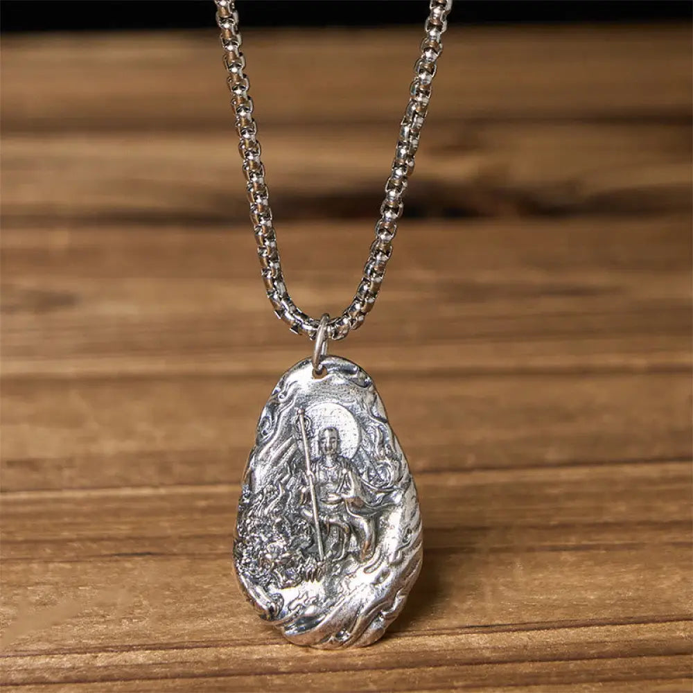 Buddha Stones Copper Kṣitigarbha Dizang Bodhisattva Compassion Pendant Necklace - BWOOOH - Buddha &amp; Twist Chain