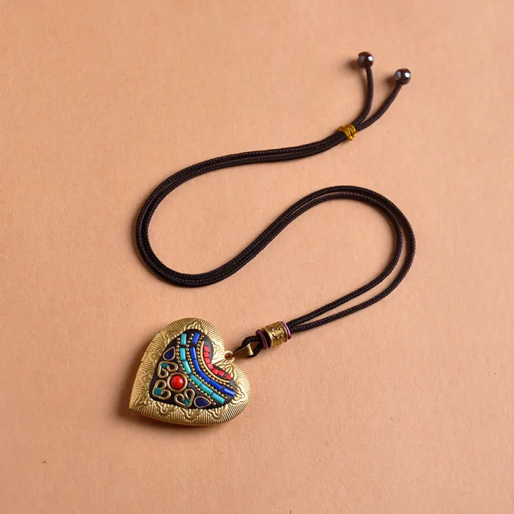 Buddha Stones Copper Kwan Yin Avalokitesvara Zakiram Wealth Pendant Necklace - BWOOOH - Heart-Shaped Rope(Necklace