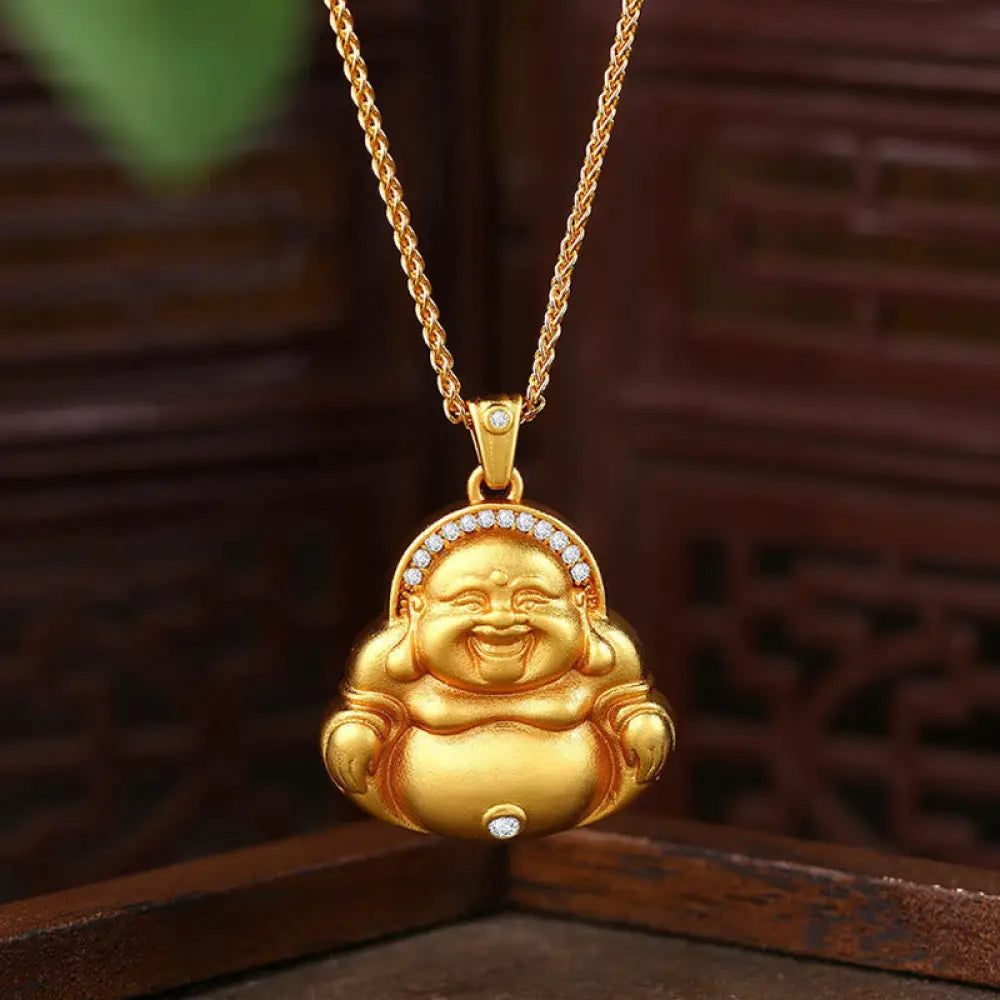 Buddha Stones Copper Laughing Buddha Pattern Happiness Necklace Pendant - BWOOOH - Copper Buddha - Necklaces & Pendants