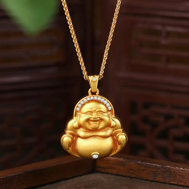 Buddha Stones Copper Laughing Buddha Pattern Happiness Necklace Pendant - BWOOOH - Copper Buddha - Necklaces &amp; Pendants