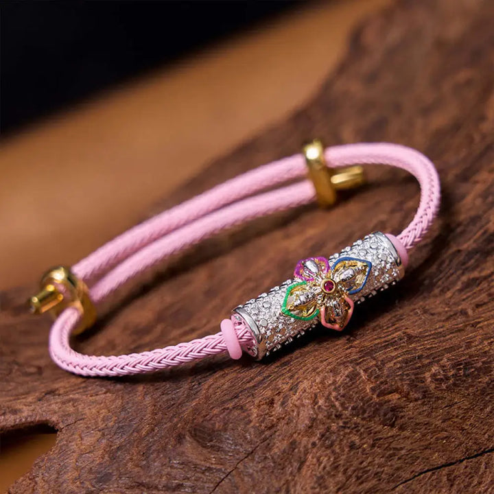 Buddha Stones Copper Luck Red String Bracelet - BWOOOH - Silver Colourful Flower Pink String(Wrist Circumference: