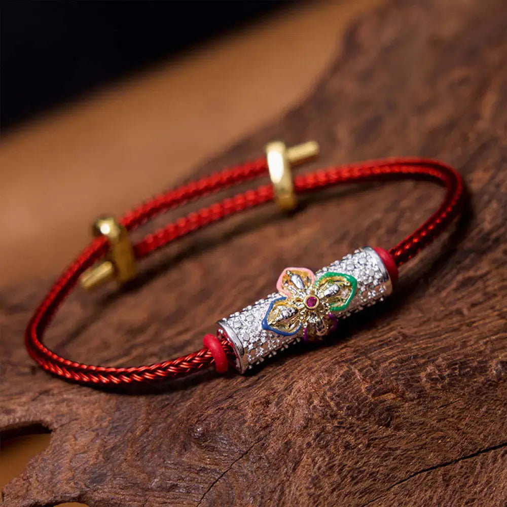 BWOOOH Copper Luck Red String Bracelet - BWOOOH - Silver Colourful Flower Red String(Wrist Circumference: