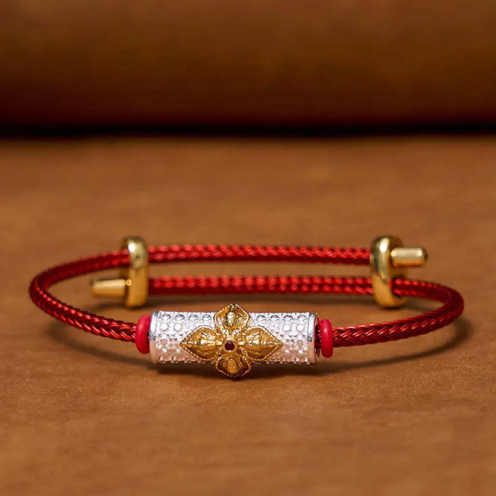 Buddha Stones Copper Luck Red String Bracelet - BWOOOH - Silver Gold Flower Gem Red String(Wrist Circunference: