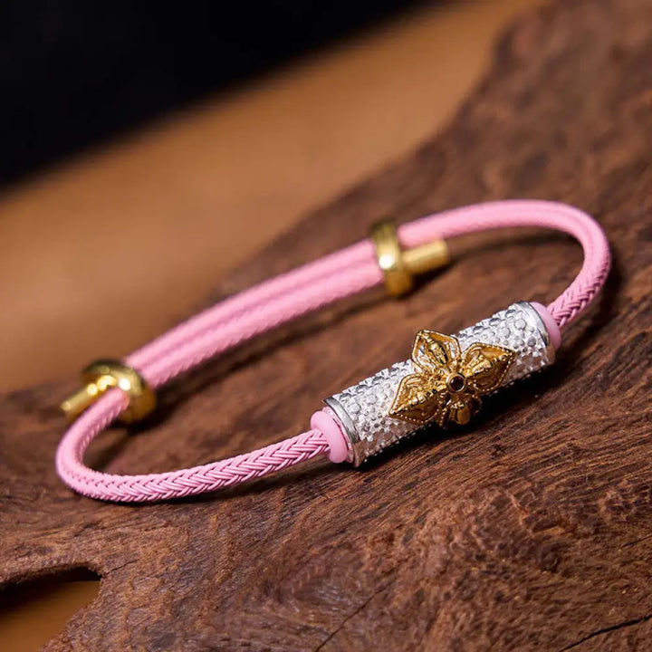 Buddha Stones Copper Luck Red String Bracelet - BWOOOH - Silver Gold Flower Pink String(Wrist Circumference: 14-20cm)