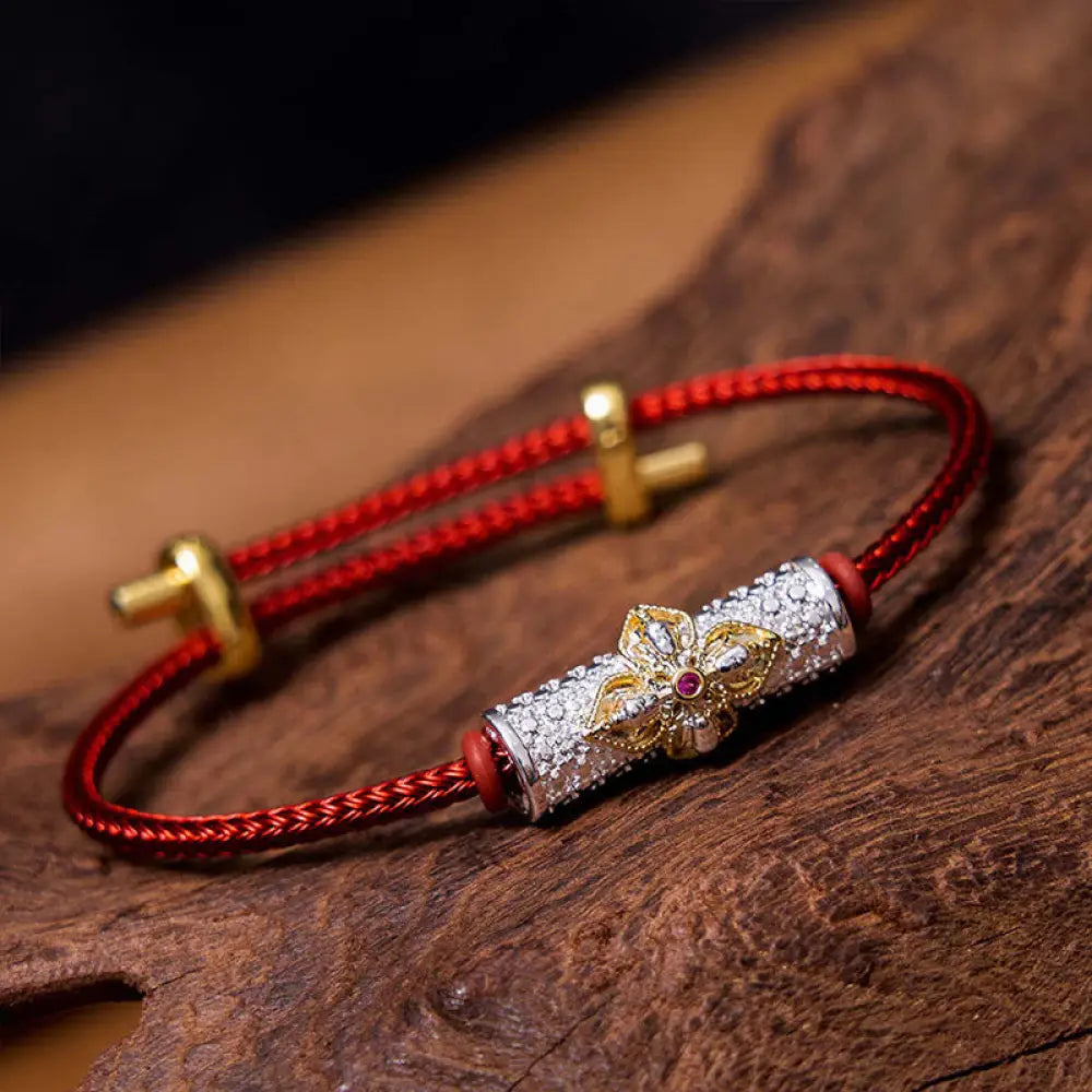 Buddha Stones Copper Luck Red String Bracelet - BWOOOH - Silver Gold Flower Red String(Wrist Circumference: 14-20cm)