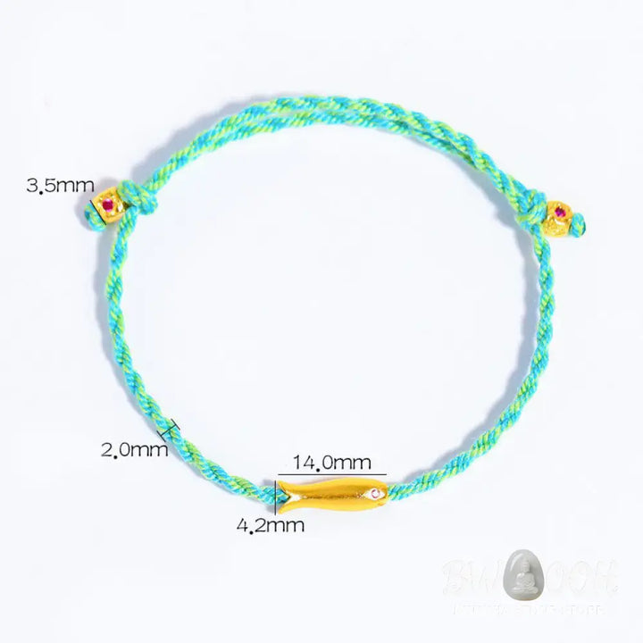 Buddha Stones Copper Lucky Koi Fish Luck Rope Bracelet - Blue Rope(Wrist Circumference: 15-19cm) - Bracelet