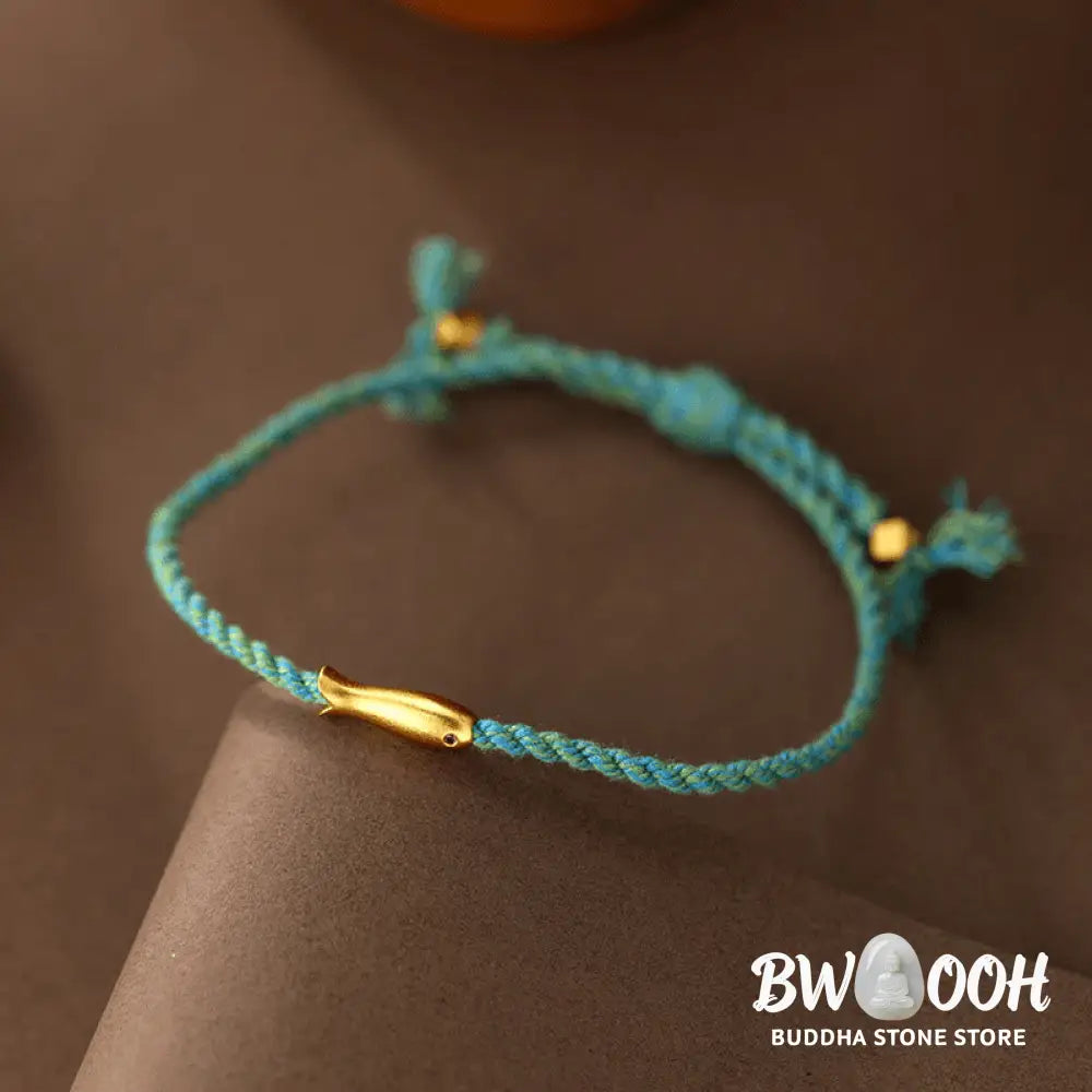 Buddha Stones Copper Lucky Koi Fish Luck Rope Bracelet - Blue Rope(Wrist Circumference: 15-19cm) - Bracelet