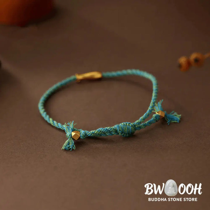 Buddha Stones Copper Lucky Koi Fish Luck Rope Bracelet - Blue Rope(Wrist Circumference: 15-19cm) - Bracelet