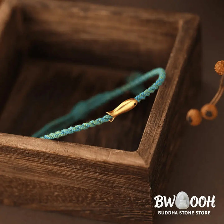 Buddha Stones Copper Lucky Koi Fish Luck Rope Bracelet - Blue Rope(Wrist Circumference: 15-19cm) - Bracelet