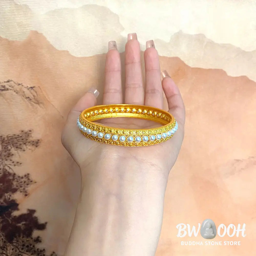 Buddha Stones Copper Pearl Healing Cuff Half Bracelet Bangle - BWOOOH - Bracelet