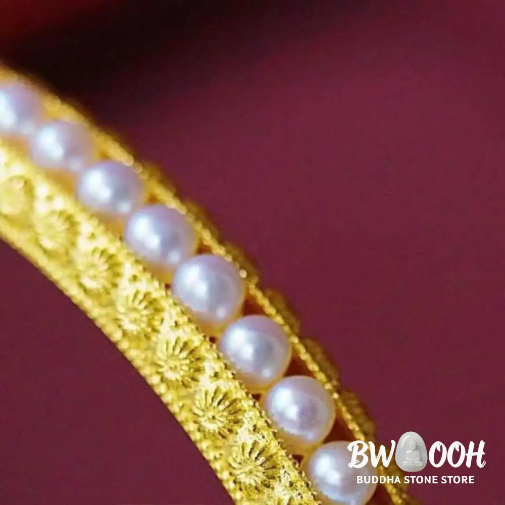 Buddha Stones Copper Pearl Healing Cuff Half Bracelet Bangle - BWOOOH - Bracelet