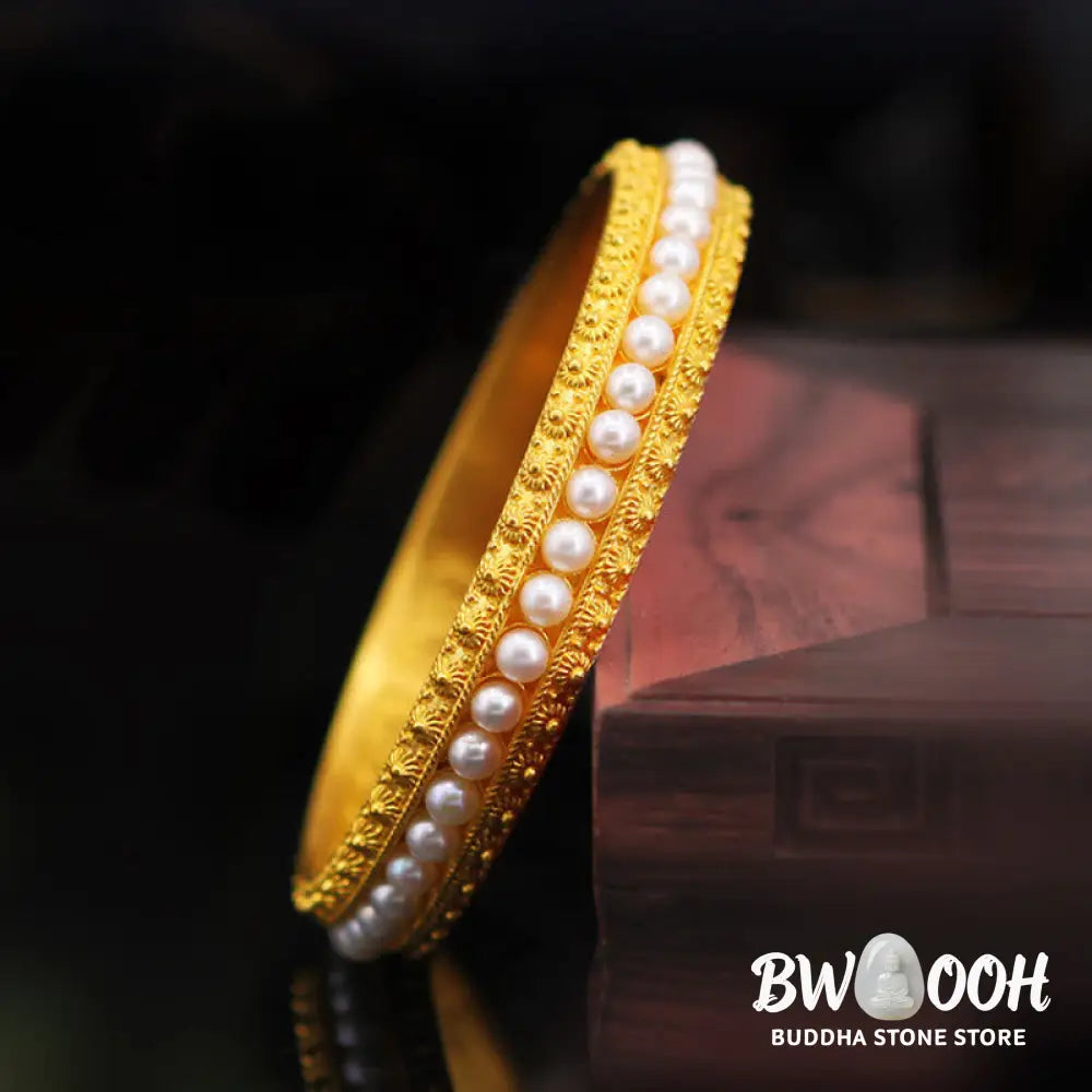Buddha Stones Copper Pearl Healing Cuff Half Bracelet Bangle - BWOOOH - Bracelet