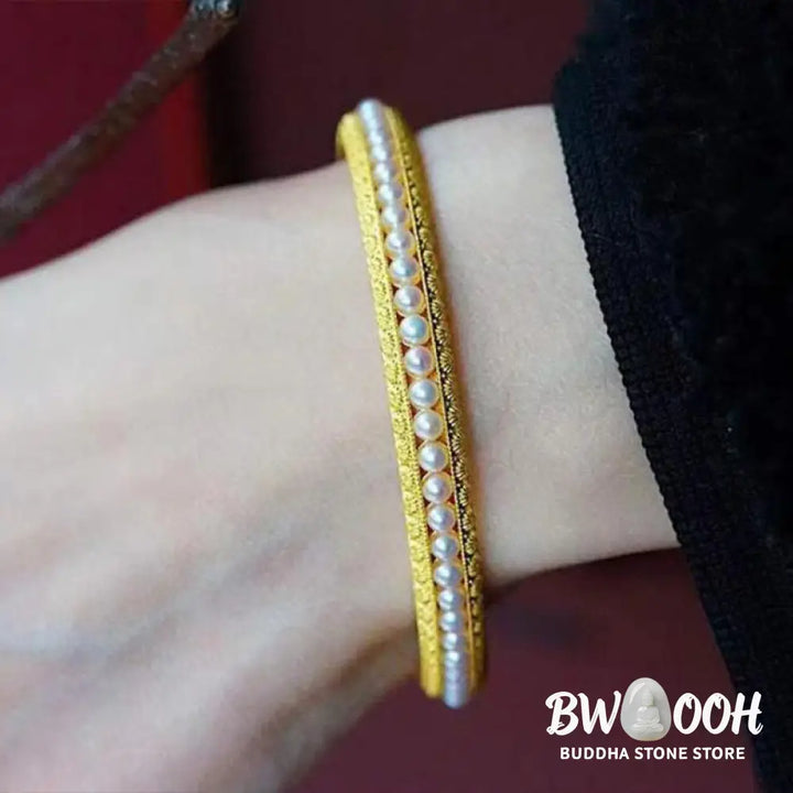 Buddha Stones Copper Pearl Healing Cuff Half Bracelet Bangle - BWOOOH - Bracelet
