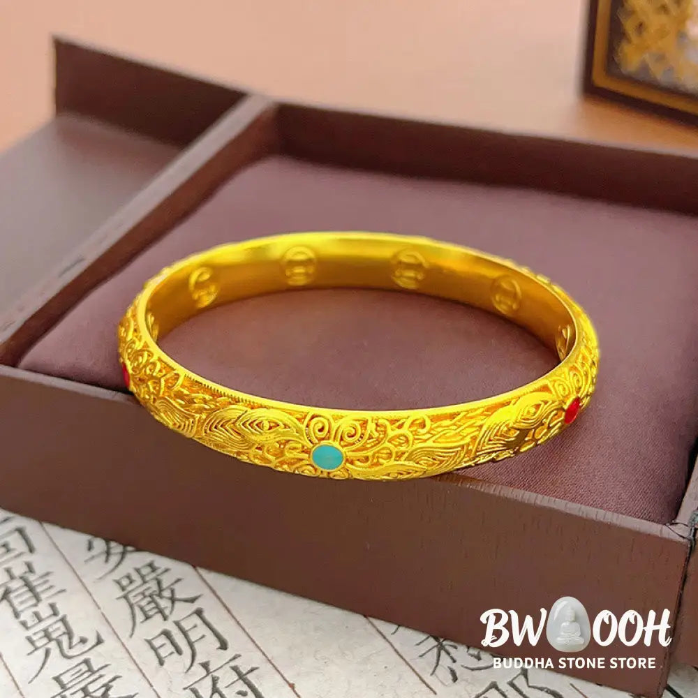 Buddha Stones Copper Plated Gold Flowers Leaves Luck Bracelet Bangle - BWOOOH - Bracelet Bangle