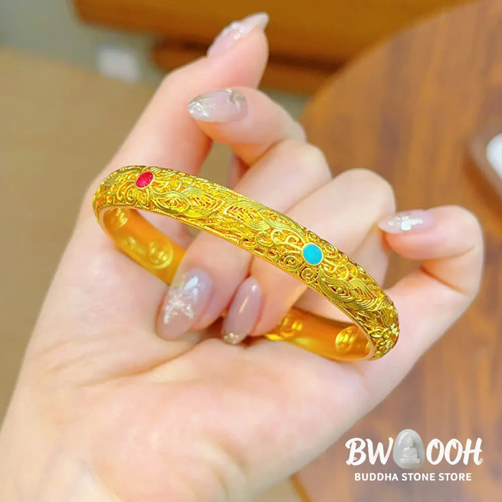 Buddha Stones Copper Plated Gold Flowers Leaves Luck Bracelet Bangle - BWOOOH - Bracelet Bangle